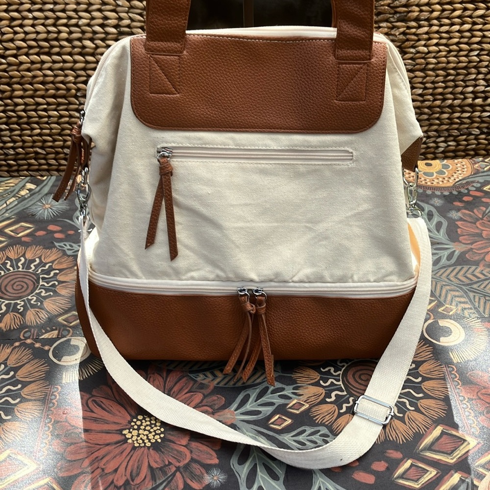 Graf Lantz Cream & Tan Weekender Tote Bag